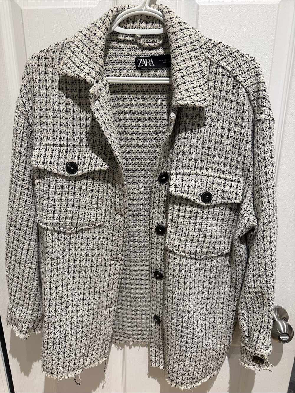 ZARA Cream and Black Tweed Overshirt Jacket